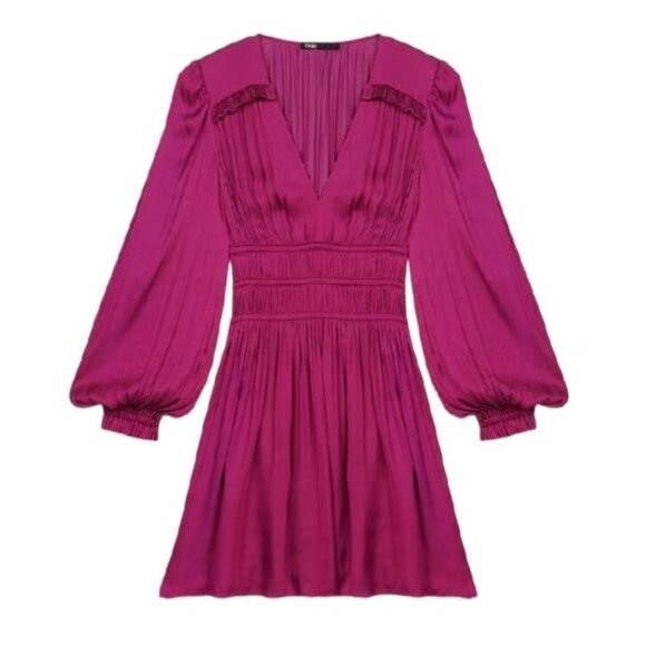 Maje Rianne Pleated Mini Dress Rose Magenta Size S NWT - Picture 2 of 15